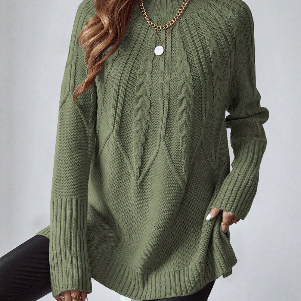 Green Casual Women's Crew Neck Long Sleeve Sweater
